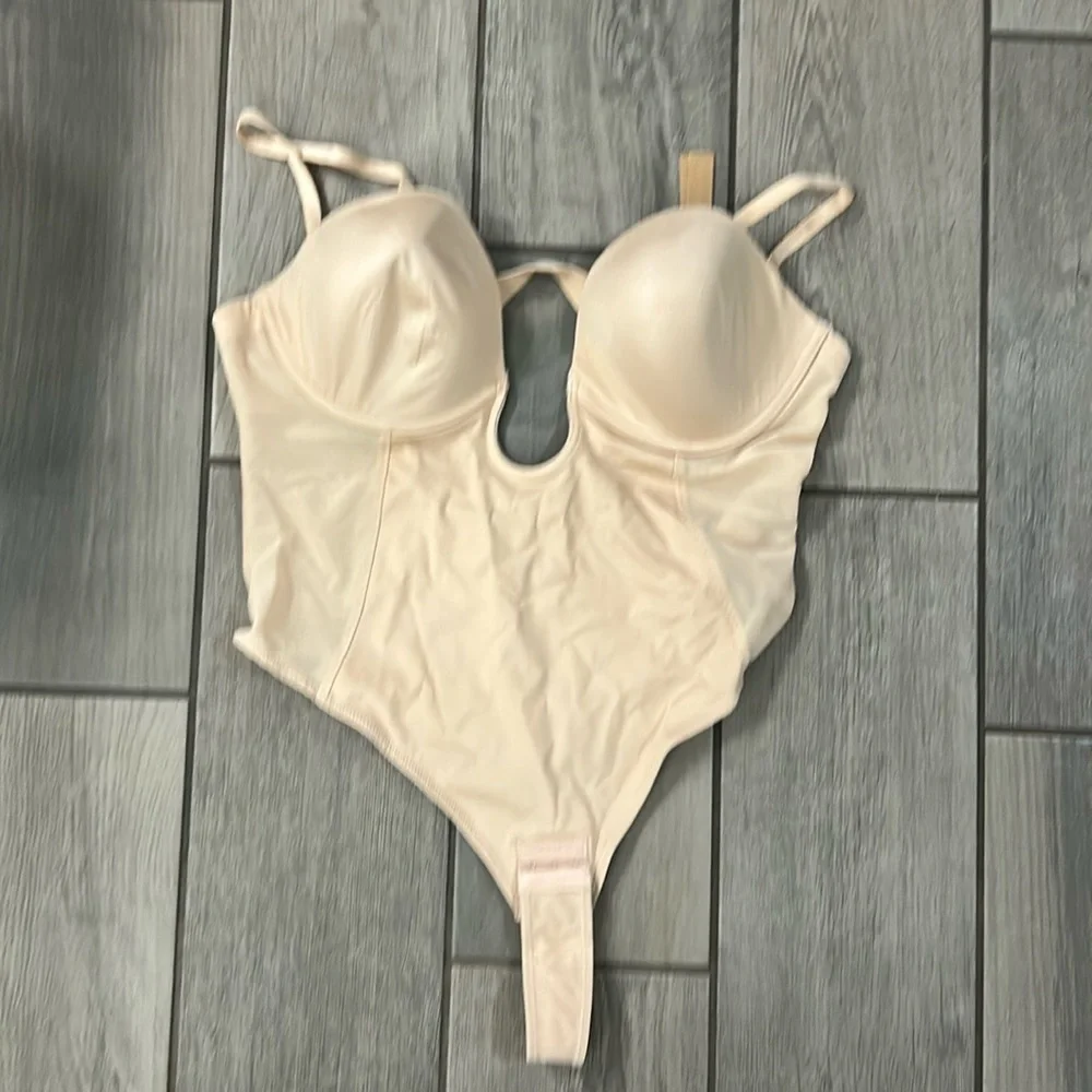 SHAPELLX strapless shapewear bodysuit U plunge corset backless tummy control